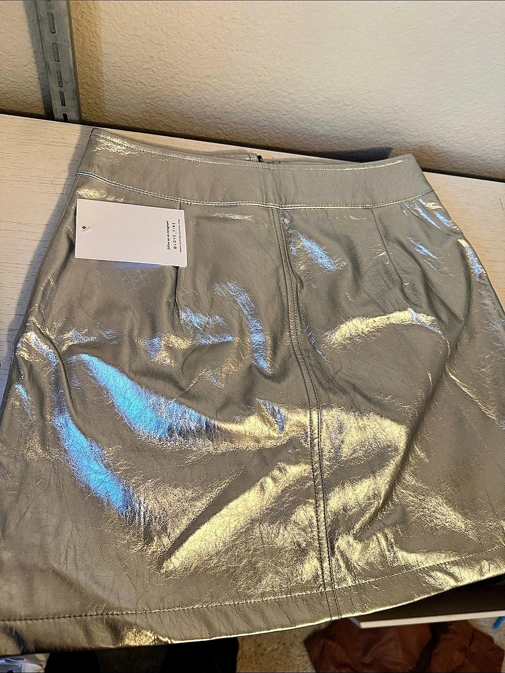 Love, Fire Metallic Silver Front-Zip Mini Skirt
